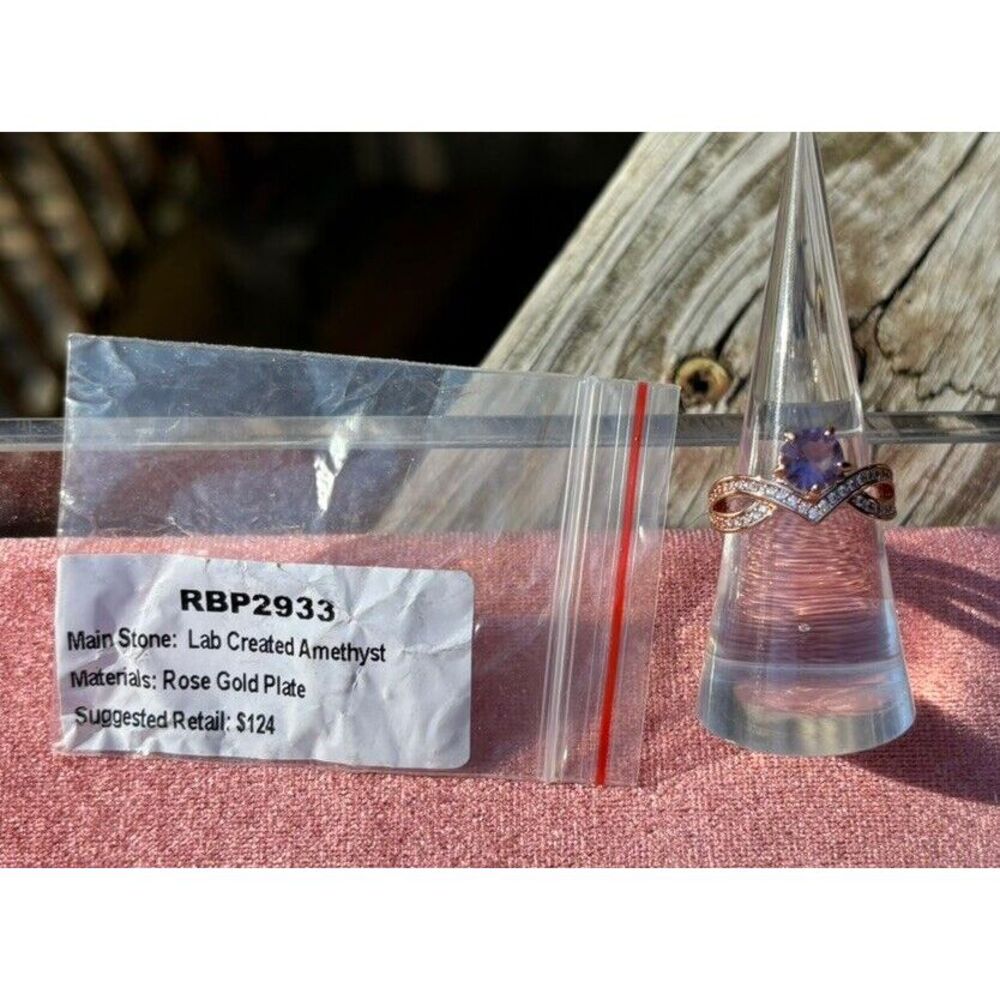 Bomb Party Ring RBP2933 LC‎ Amethyst On Rose Gold Plating Sz 6